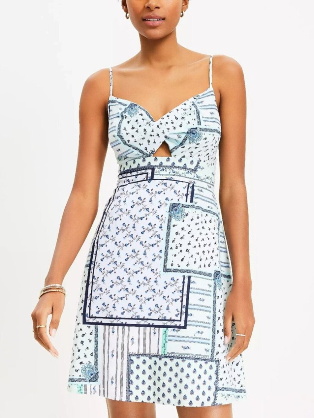 LOFT Patchwork Floral Twist Cutout Sleeveless Mini Dress Size 10
